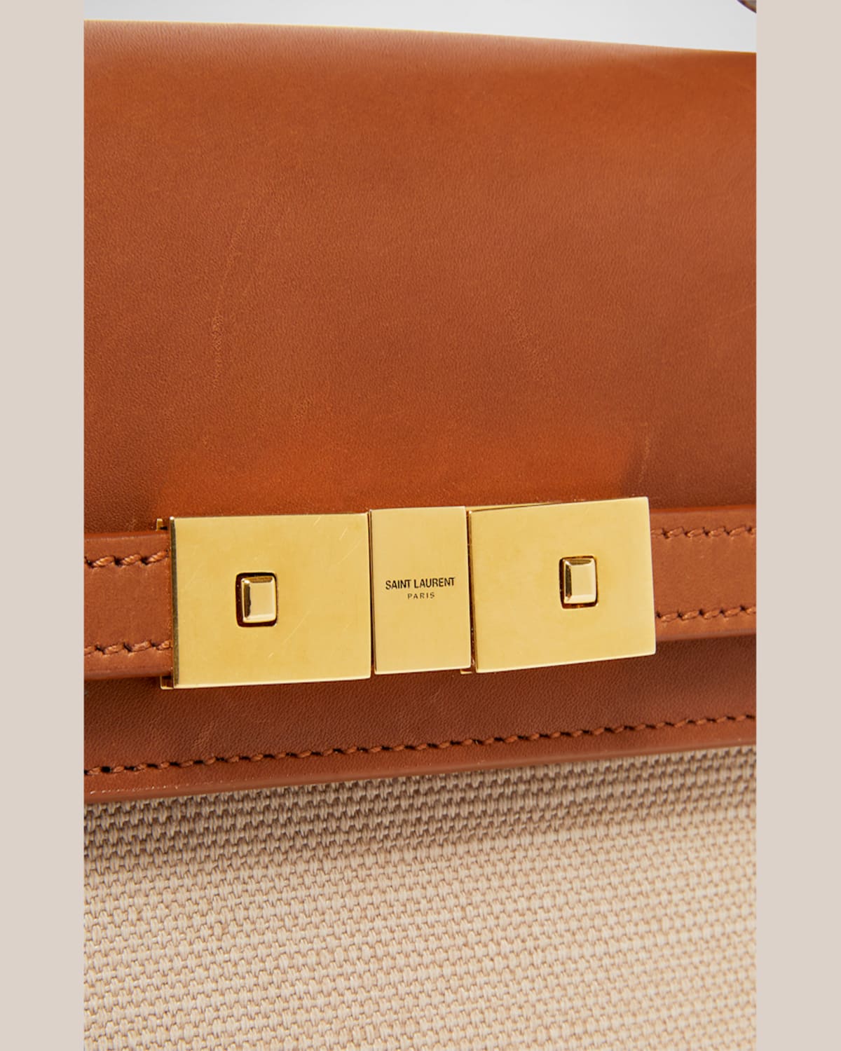 Saint Laurent Manhattan Leather And Canvas Shoulder Bag In Desert/dust Brick