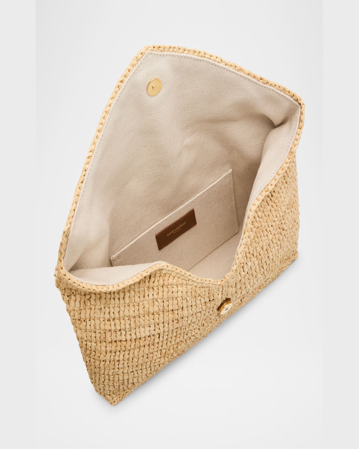Saint Laurent Large Ysl Envelope Pouch Clutch Bag In Raffia & Leather In Naturale Brick
