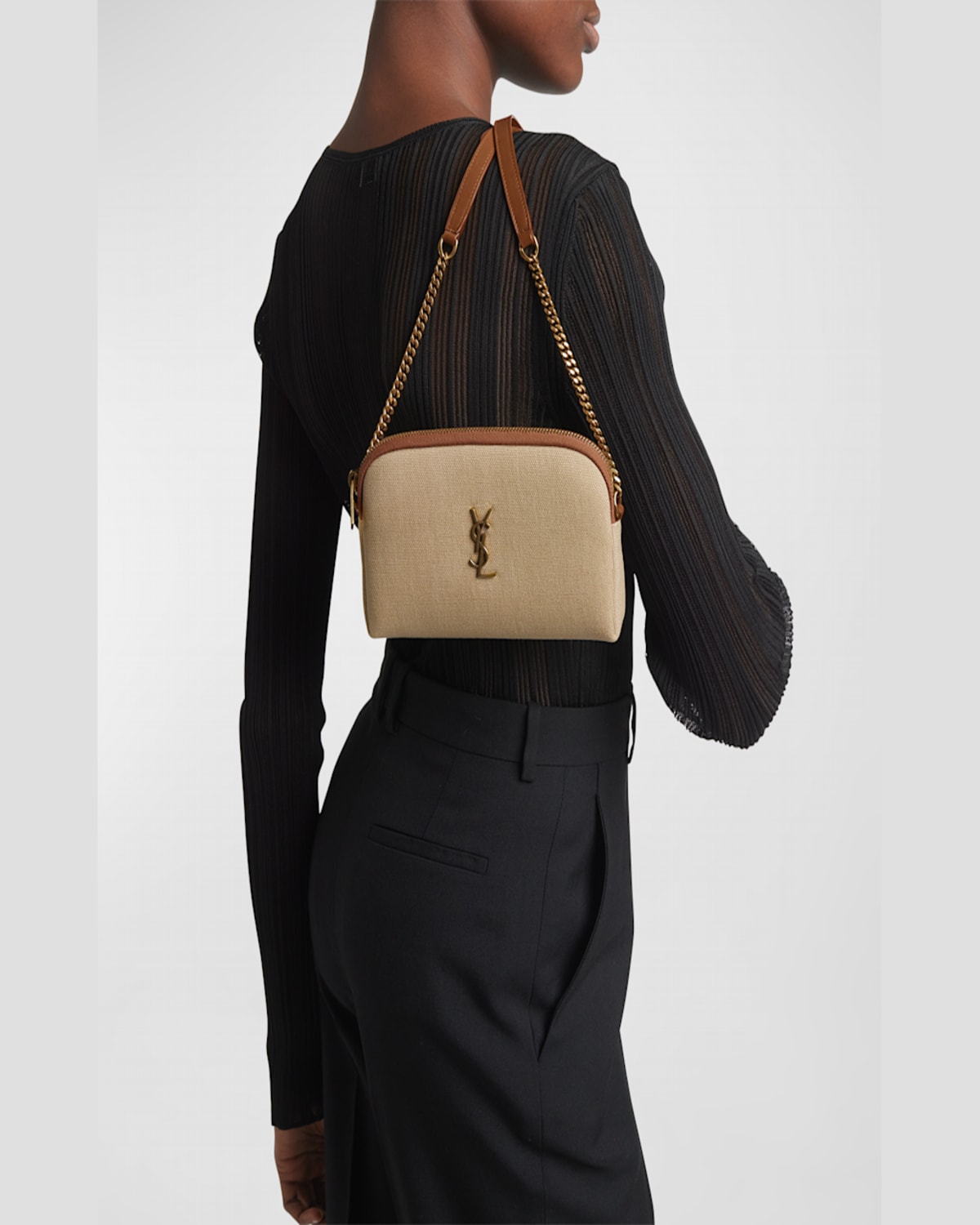 Saint Laurent Gaby Mini Ysl Crossbody Bag In Canvas & Leather In Desert Dust/brick