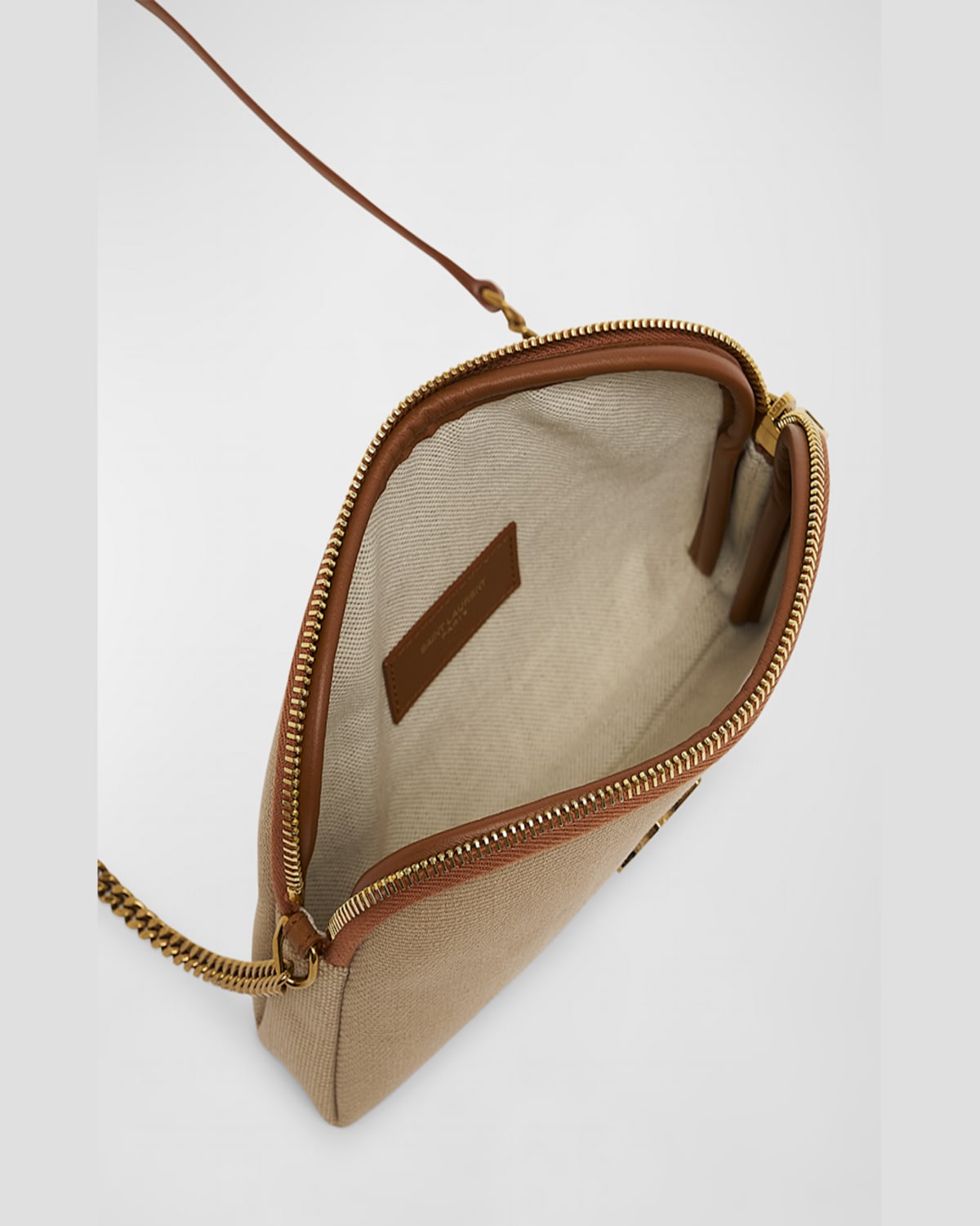 Saint Laurent Gaby Mini Ysl Crossbody Bag In Canvas & Leather In Desert Dust/brick