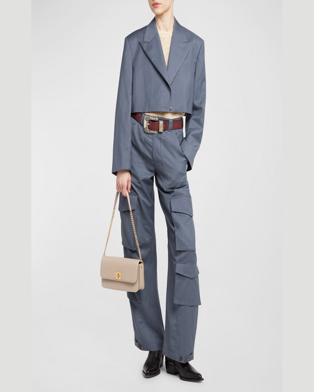 Golden Goose Gioia Flap Leather Shoulder Bag In Nude