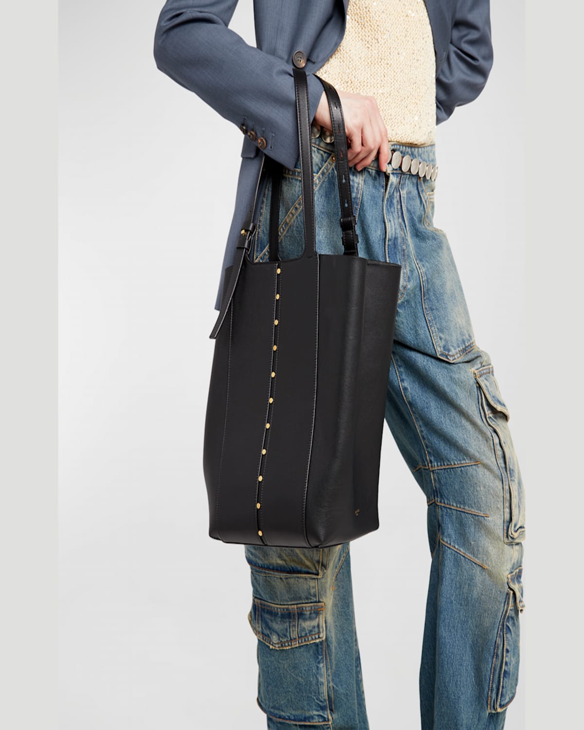 Golden Goose 24.7 North-south Studded Leather Tote Bag In Black