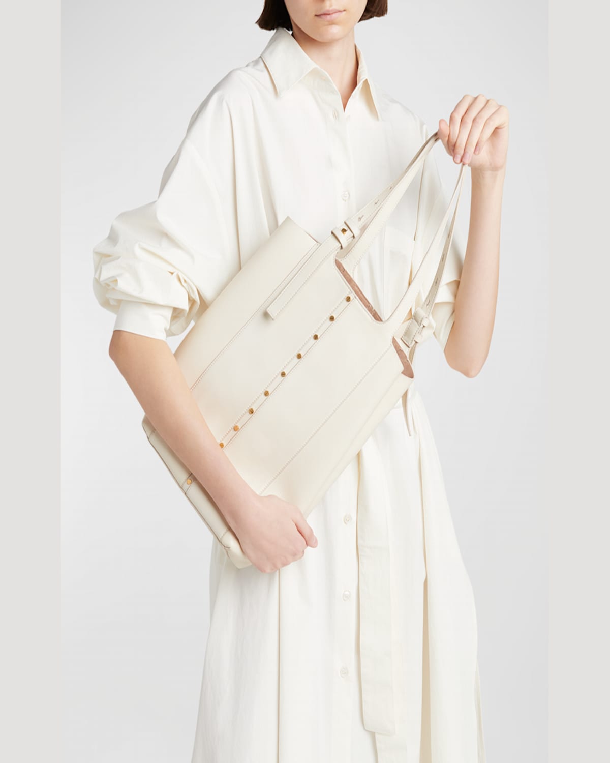 Golden Goose 24.7 North-south Studded Leather Tote Bag In Butter