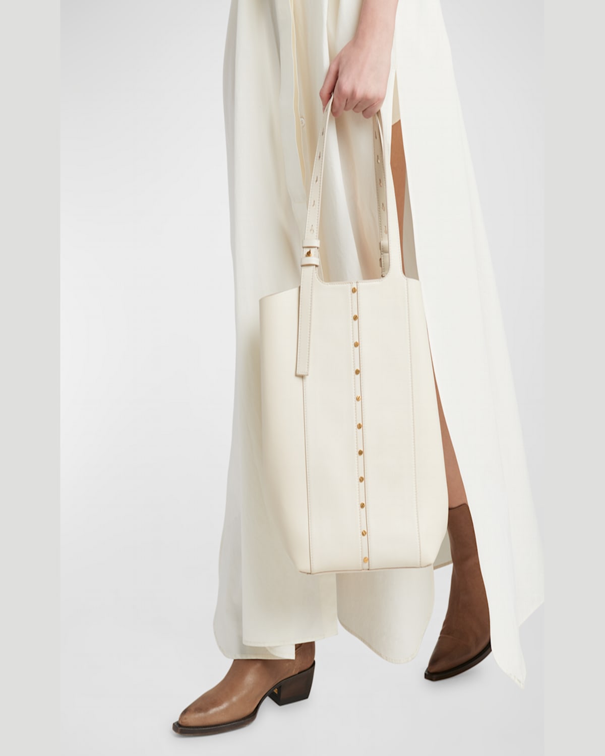Golden Goose 24.7 North-south Studded Leather Tote Bag In Butter