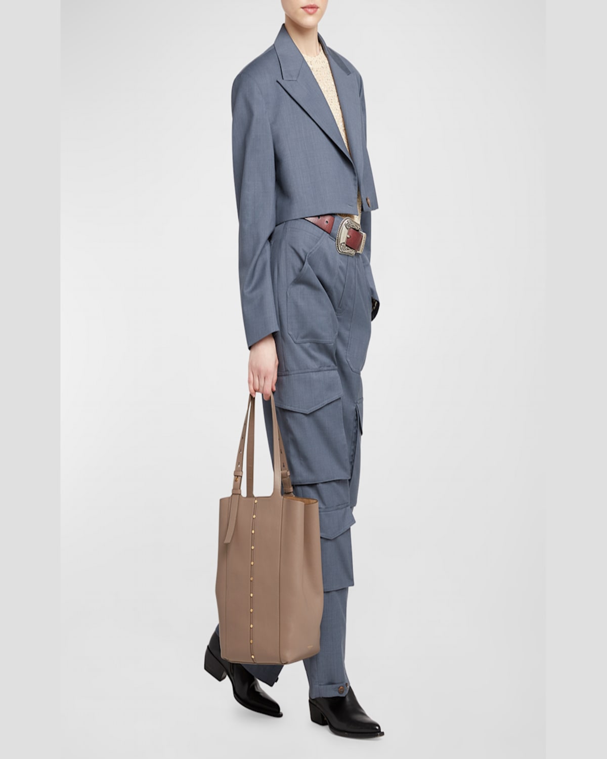 Golden Goose 24.7 North-south Studded Leather Tote Bag In Cappuccino