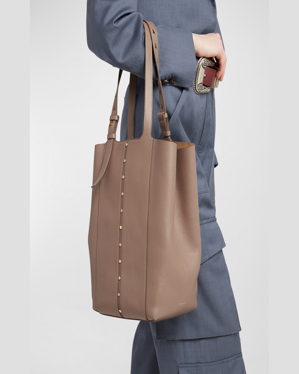 Golden Goose 24.7 North-south Studded Leather Tote Bag In Cappuccino