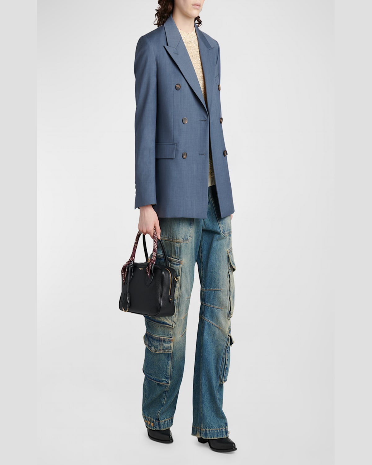 Golden Goose Life Black Sheepskin Bag And Gold Details In Black