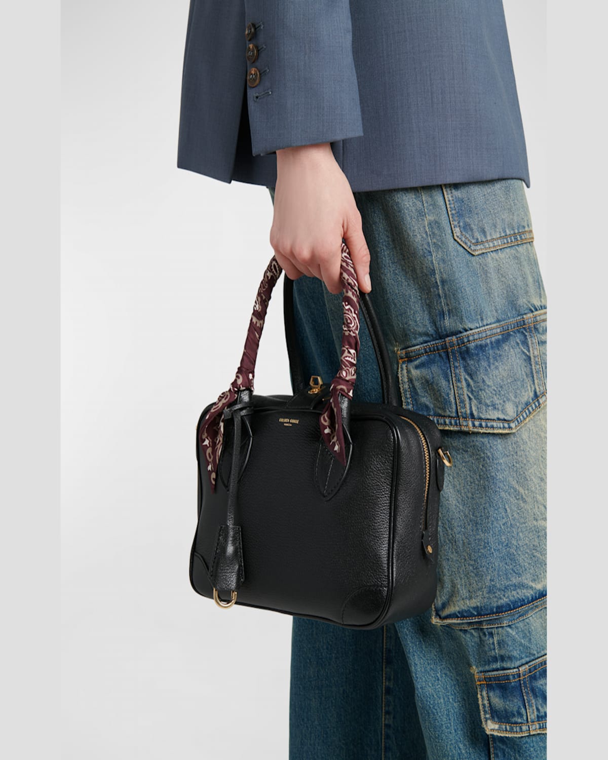 Golden Goose Life Black Sheepskin Bag And Gold Details In Black