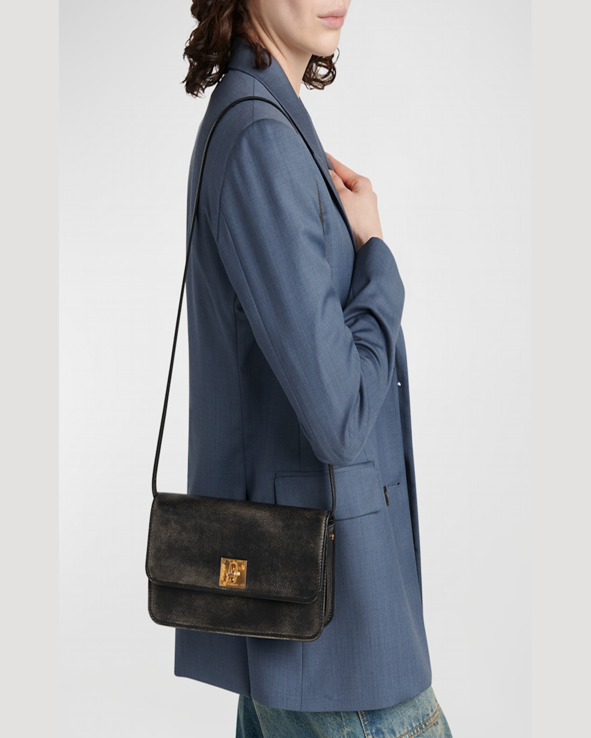 Golden Goose Gioia Flap Distressed Leather Shoulder Bag In Black