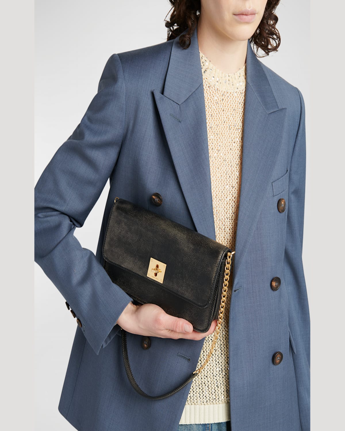 Golden Goose Gioia Flap Distressed Leather Shoulder Bag In Black