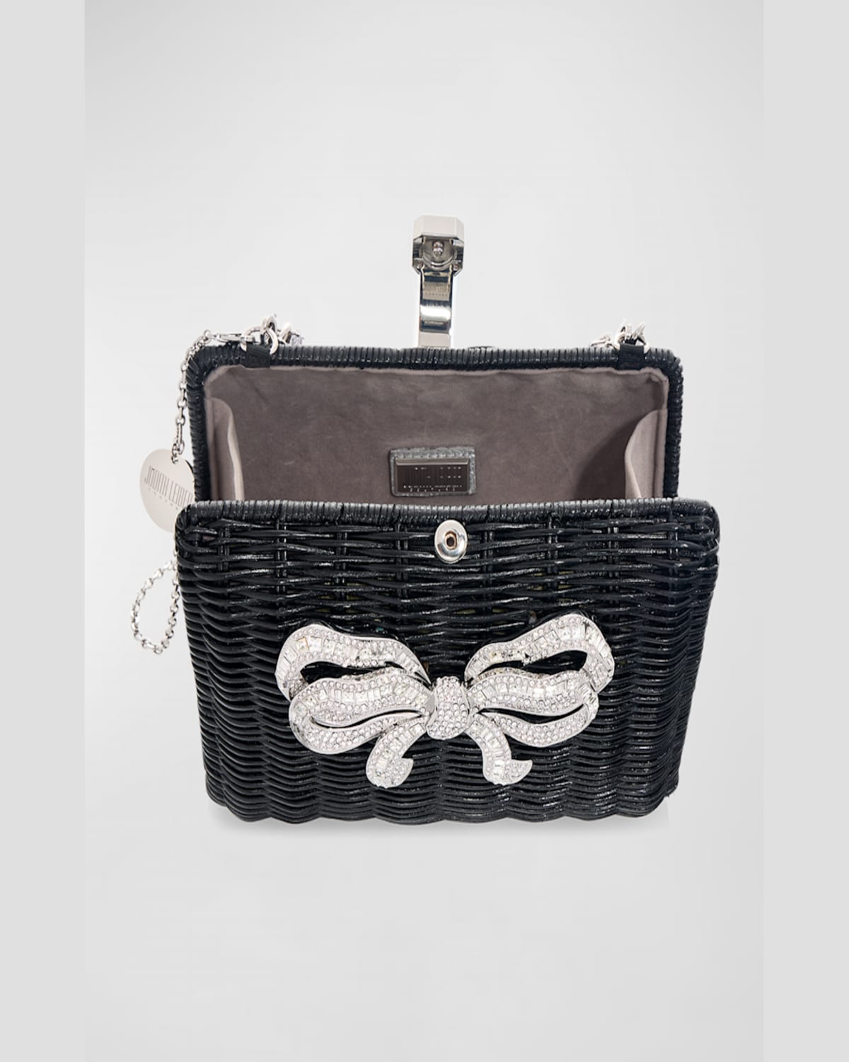 Judith Leiber Hailey Bow Basket Clutch Bag In Silver Black