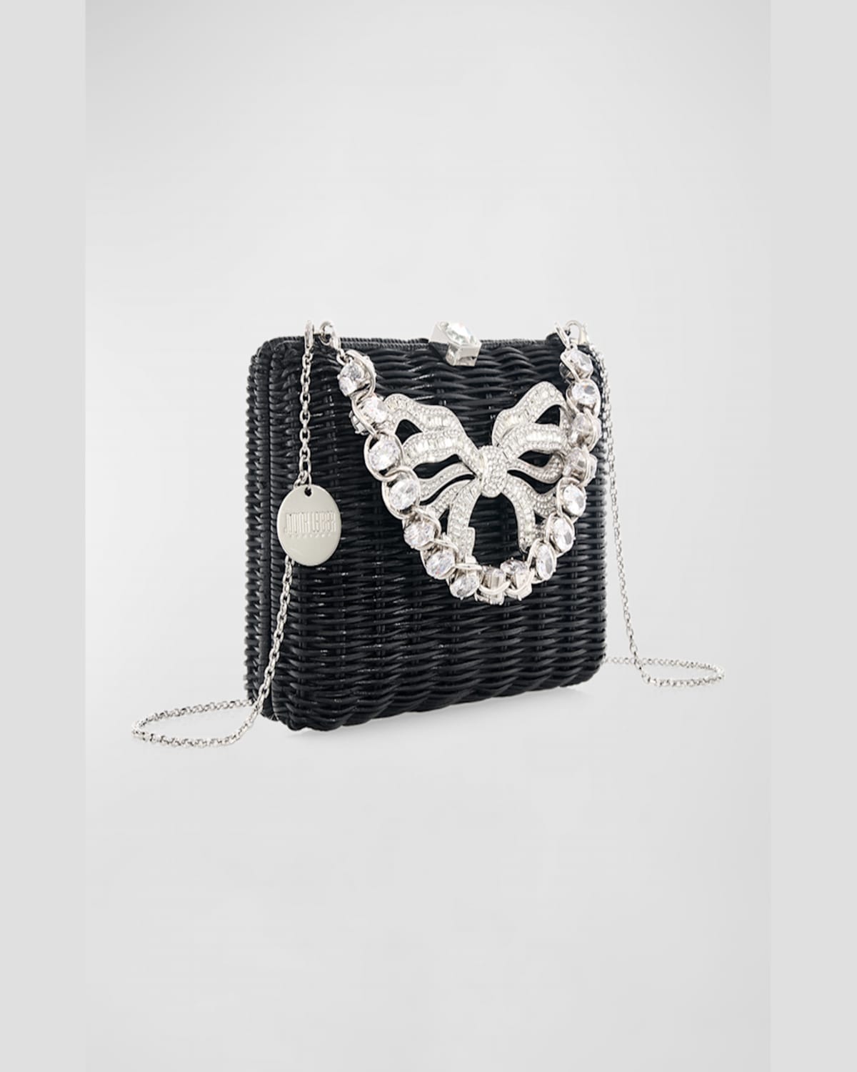 Judith Leiber Hailey Bow Basket Clutch Bag In Silver Black