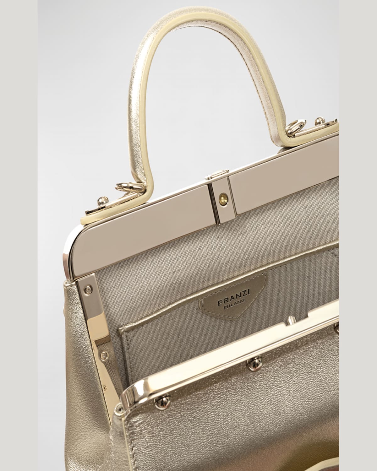 Franzi Margherita Small Metallic Top-handle Bag In Champagne Gold