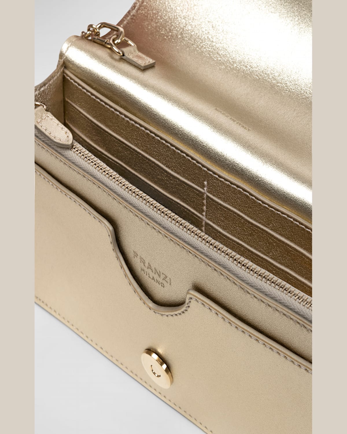 Franzi Luisa Metallic Wallet On Chain In Champagne Gold