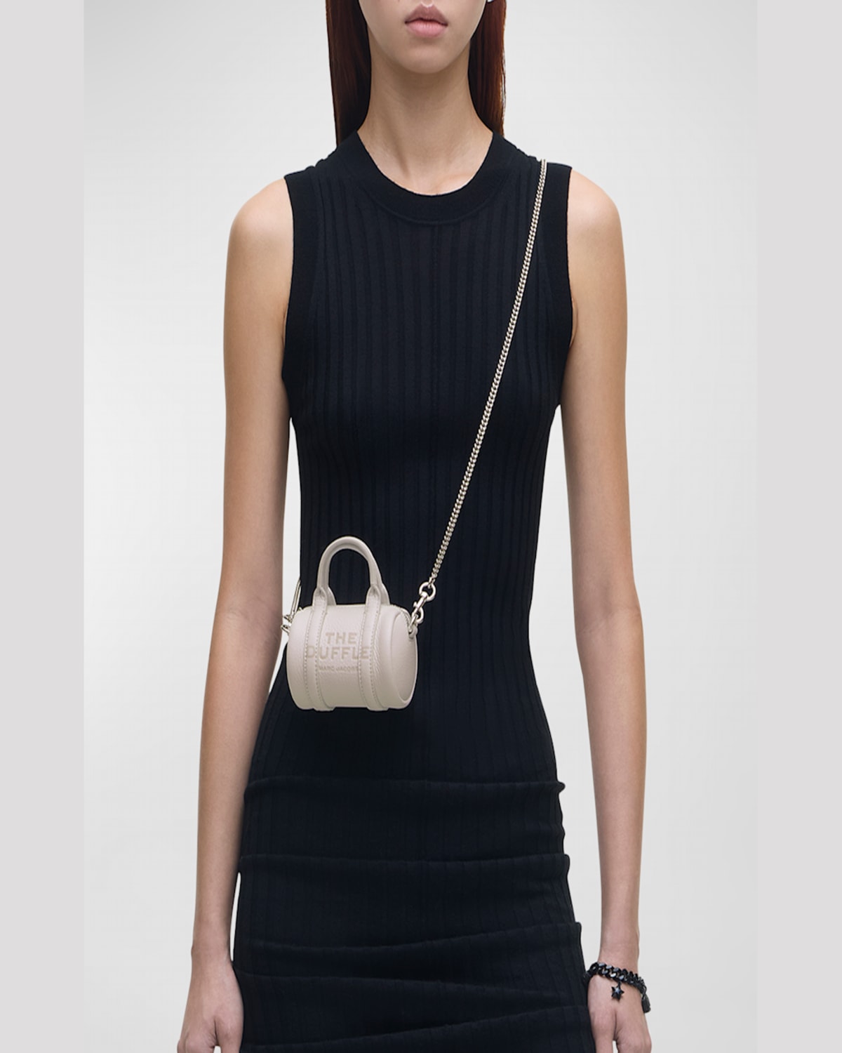 Marc Jacobs The Leather Nano Duffle Crossbody Bag In Cotton Silver