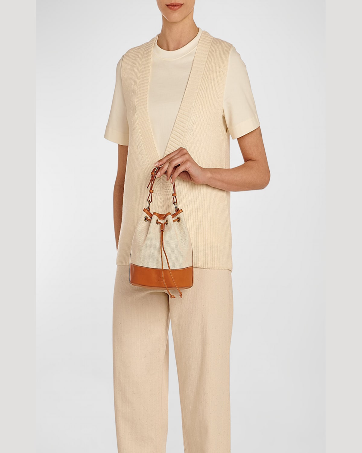 Il Bisonte Marini Drawstring Canvas Bucket Bag In Natural / Caramel