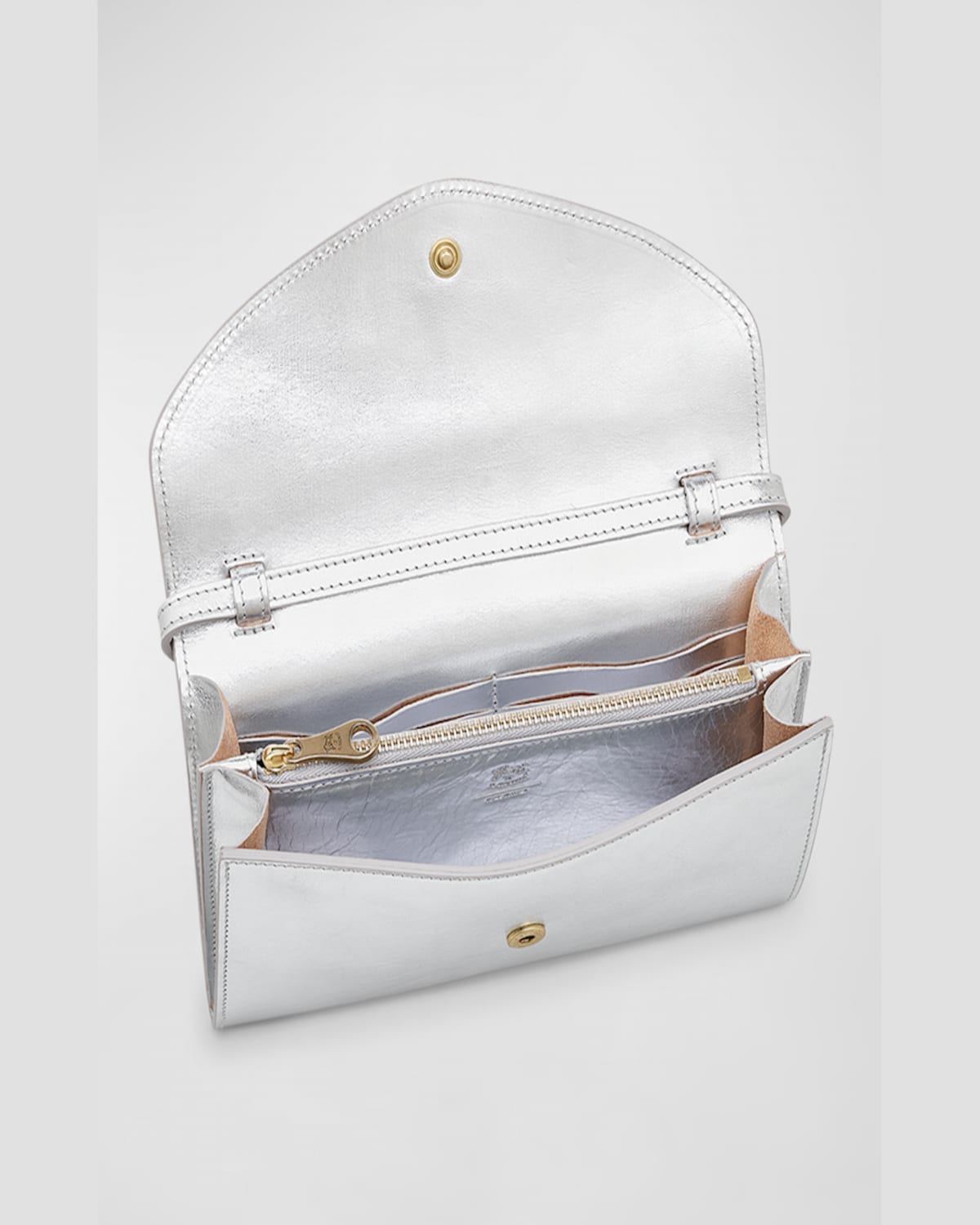 Il Bisonte Bigallo Envelope Flap Leather Clutch Bag In Silver