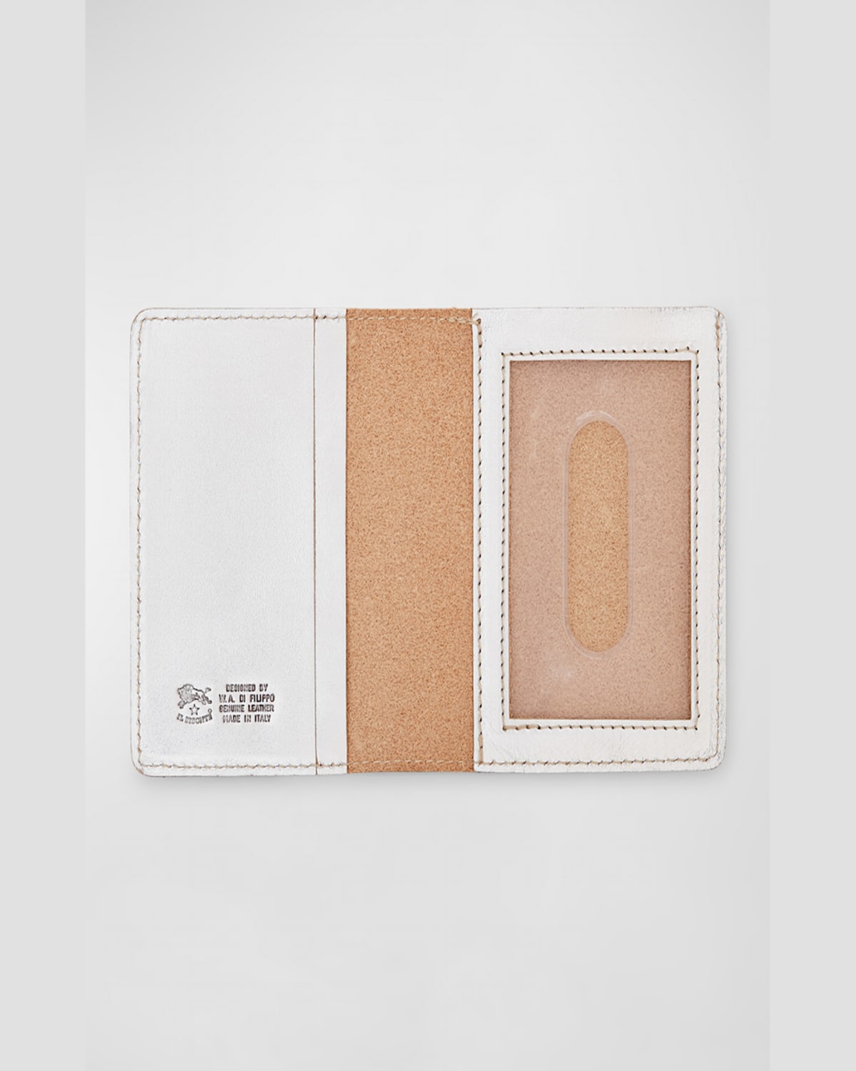 Il Bisonte Classic Bifold Leather Card Case In Silver