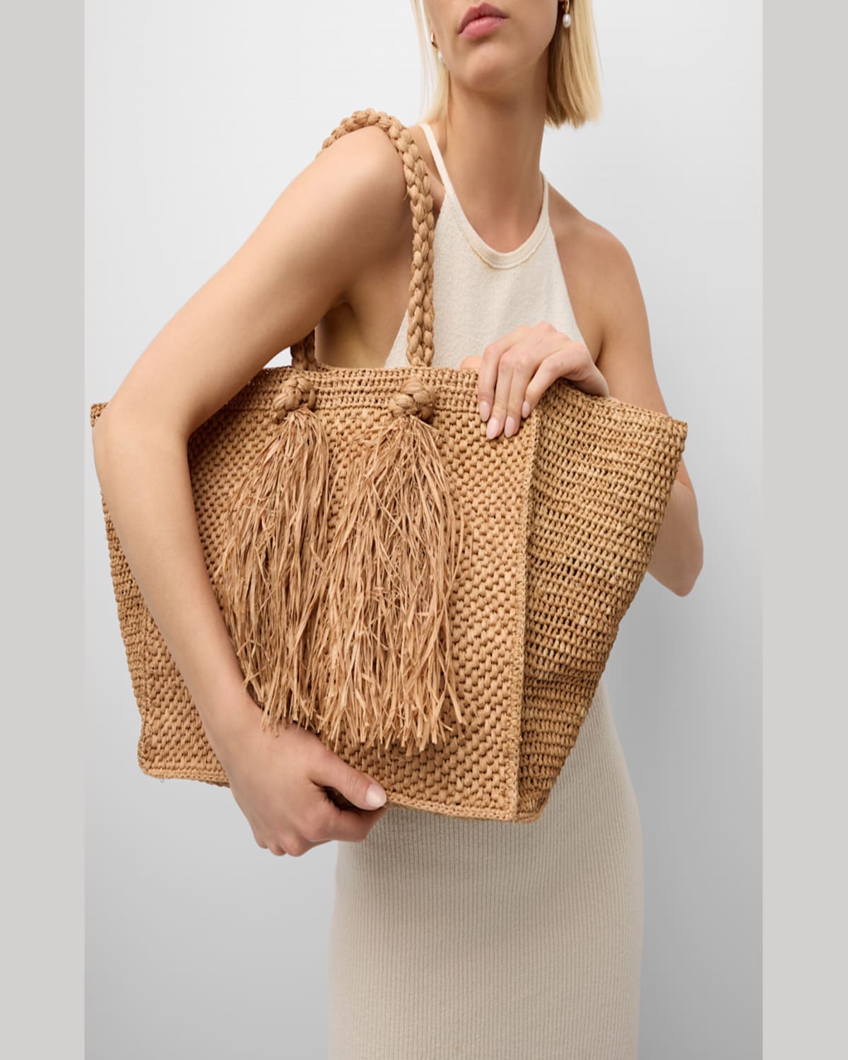 Btb Los Angeles Lucas Large Tassel Straw Tote Bag In Naturalsand