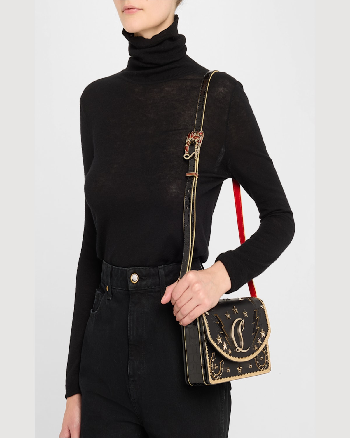 Christian Louboutin Giddy Loubi54 Small Embossed Crossbody Bag In Black