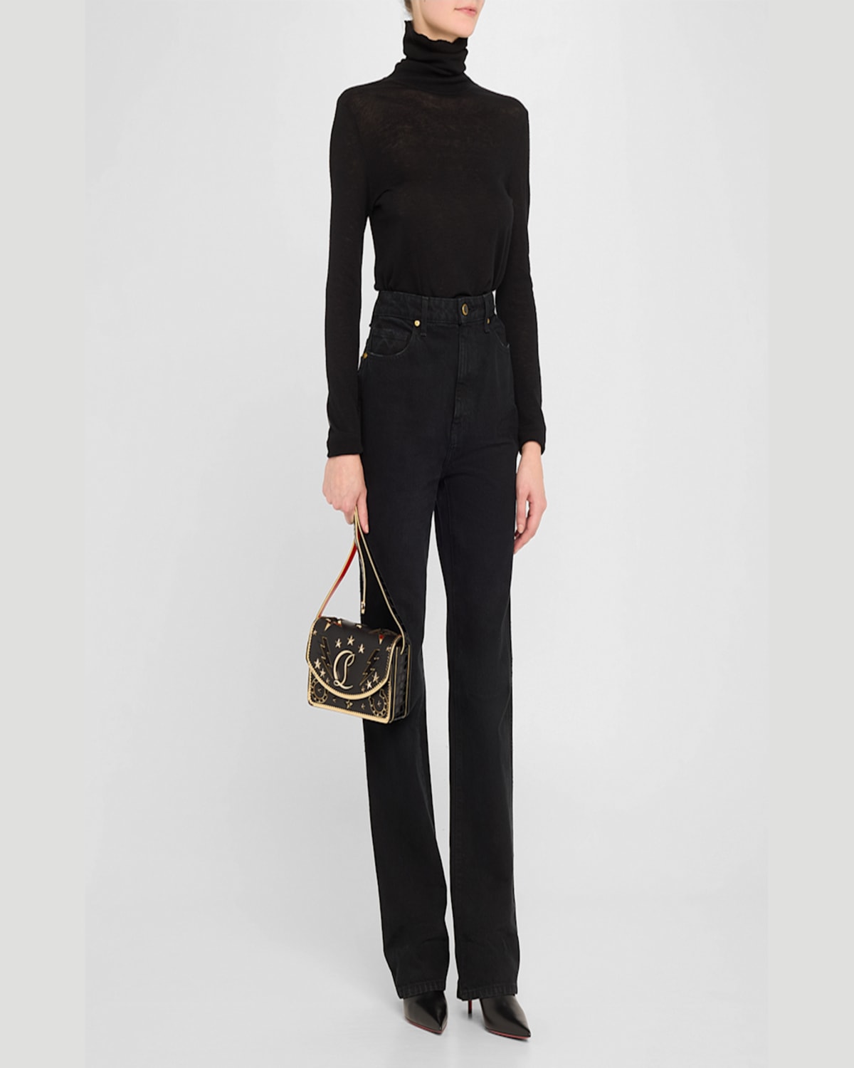 Christian Louboutin Giddy Loubi54 Small Embossed Crossbody Bag In Black