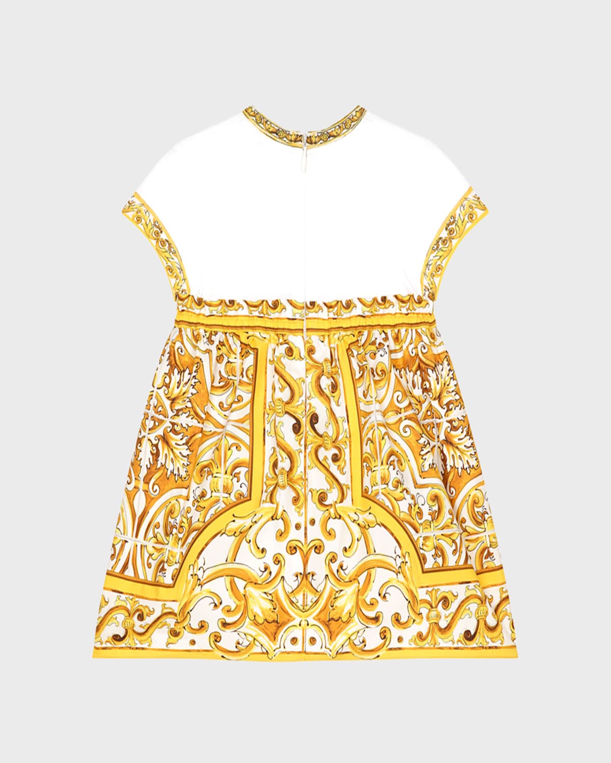 Dolce & Gabbana Girl's Logo-print Maiolica-print Combo Dress In White Print