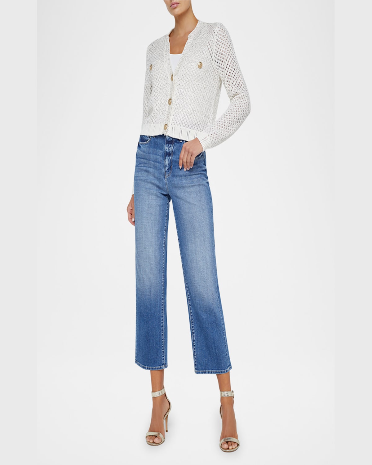 L Agence Blanca Sequined Cropped Cardigan In Ivorygold