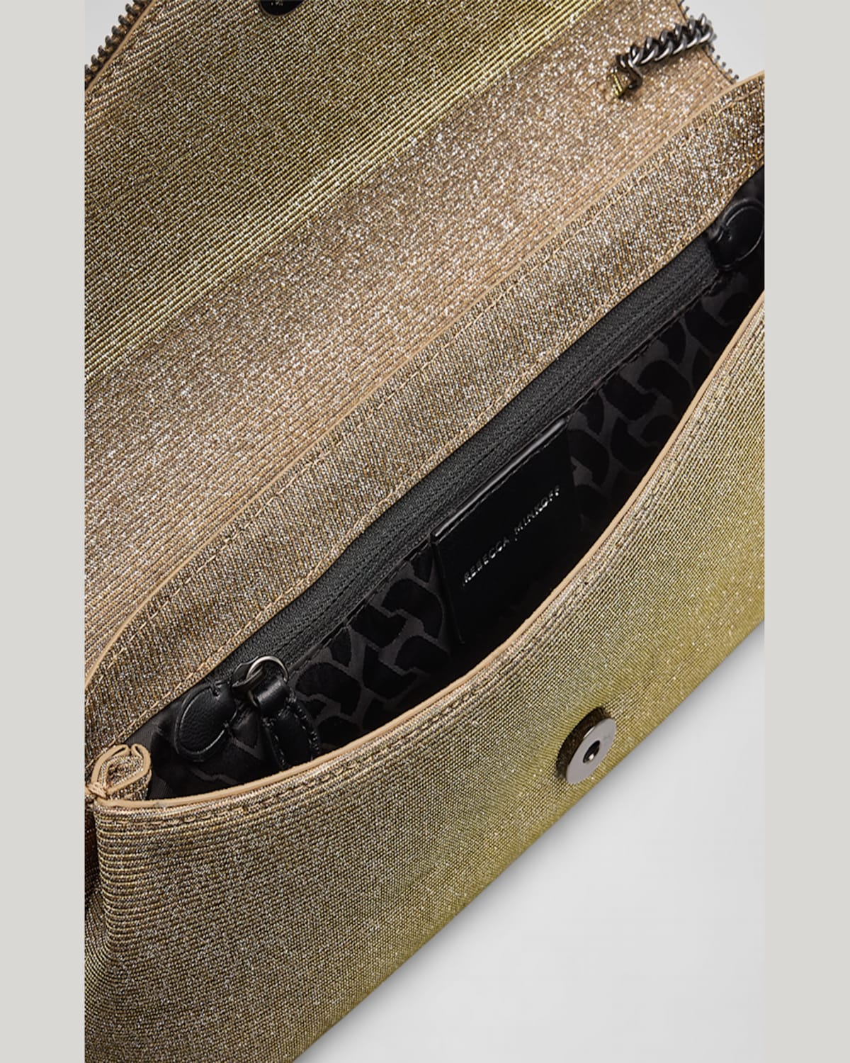 Rebecca Minkoff Zip Envelope Glitter Clutch Bag In Dk Gold
