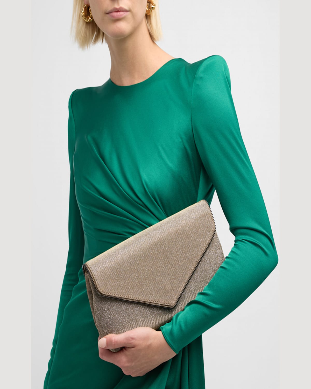 Rebecca Minkoff Zip Envelope Glitter Clutch Bag In Dk Gold