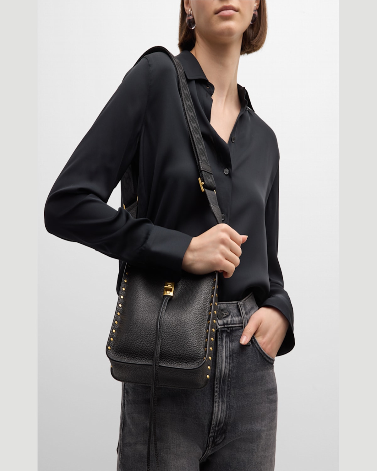 Rebecca Minkoff Darren Small Studded Leather Shoulder Bag In Black