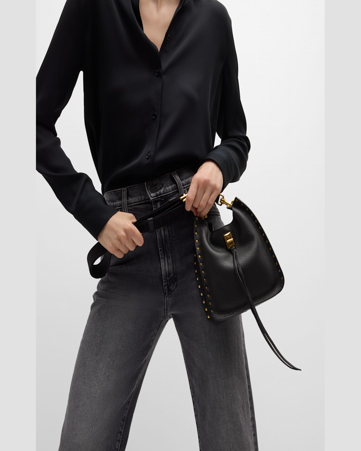 Rebecca Minkoff Darren Small Studded Leather Shoulder Bag In Black