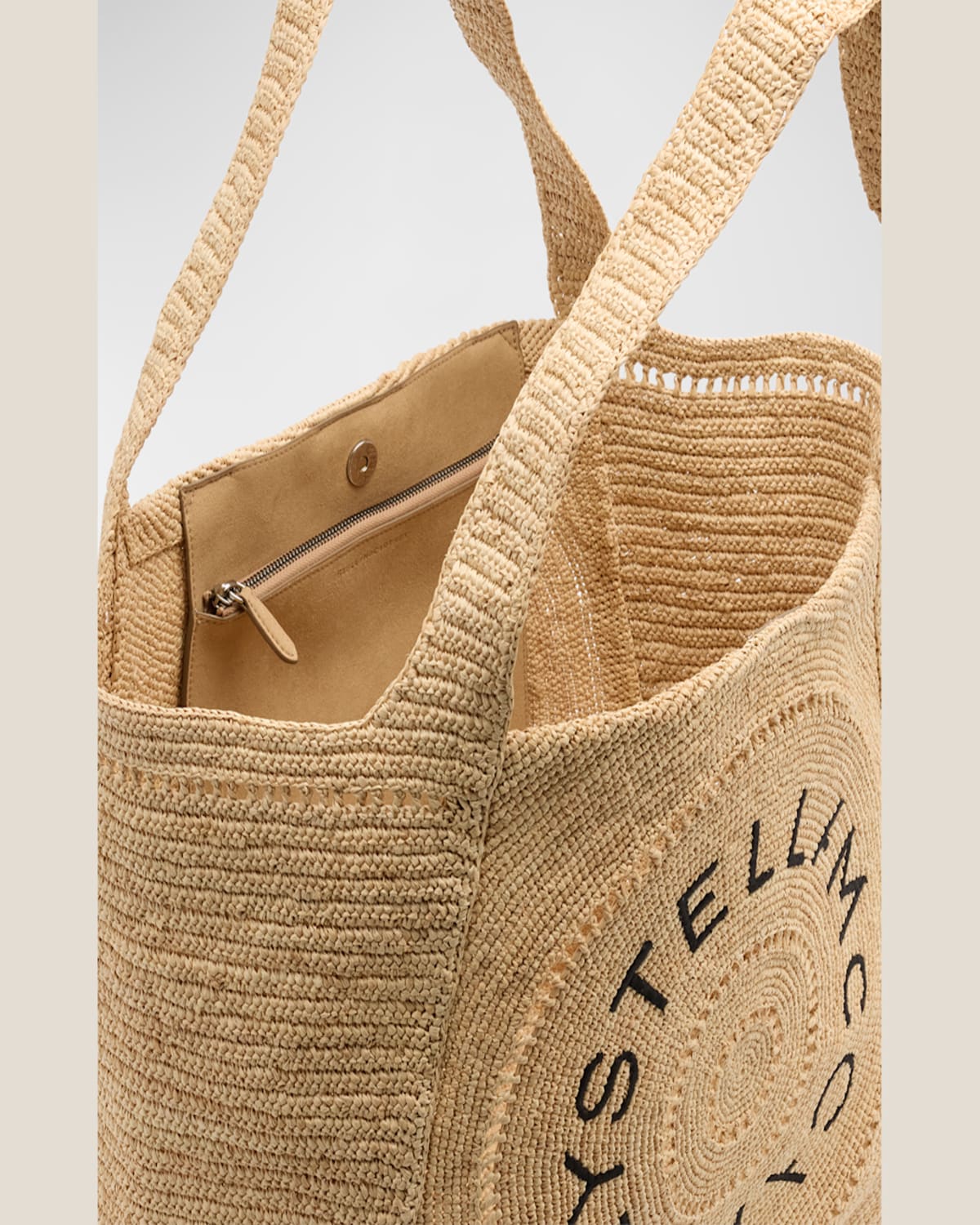 Stella Mccartney Logo Eco Crochet Raffia Tote Bag In Natural