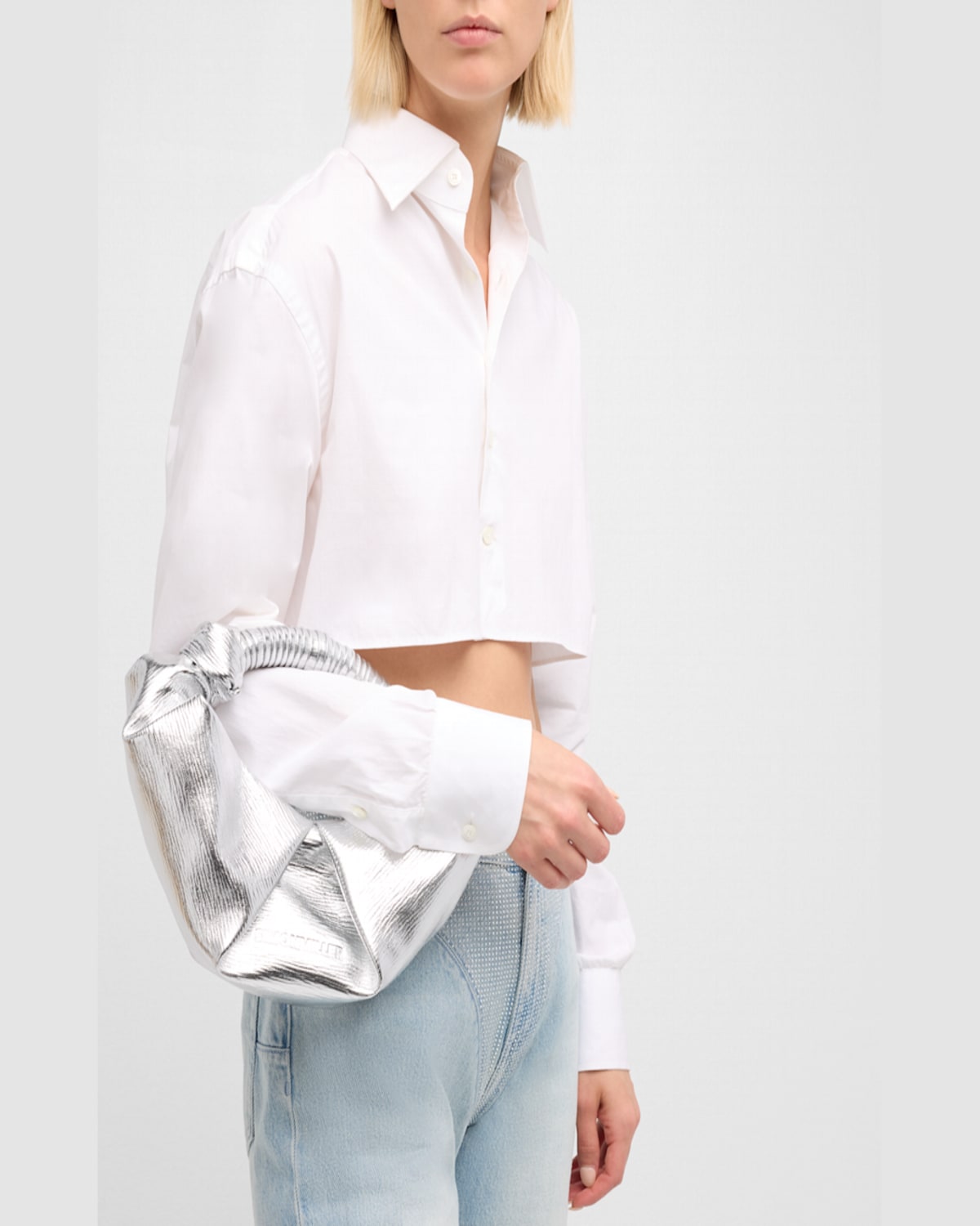 Simonmiller Lopsy Metallic Top-handle Bag In Silver
