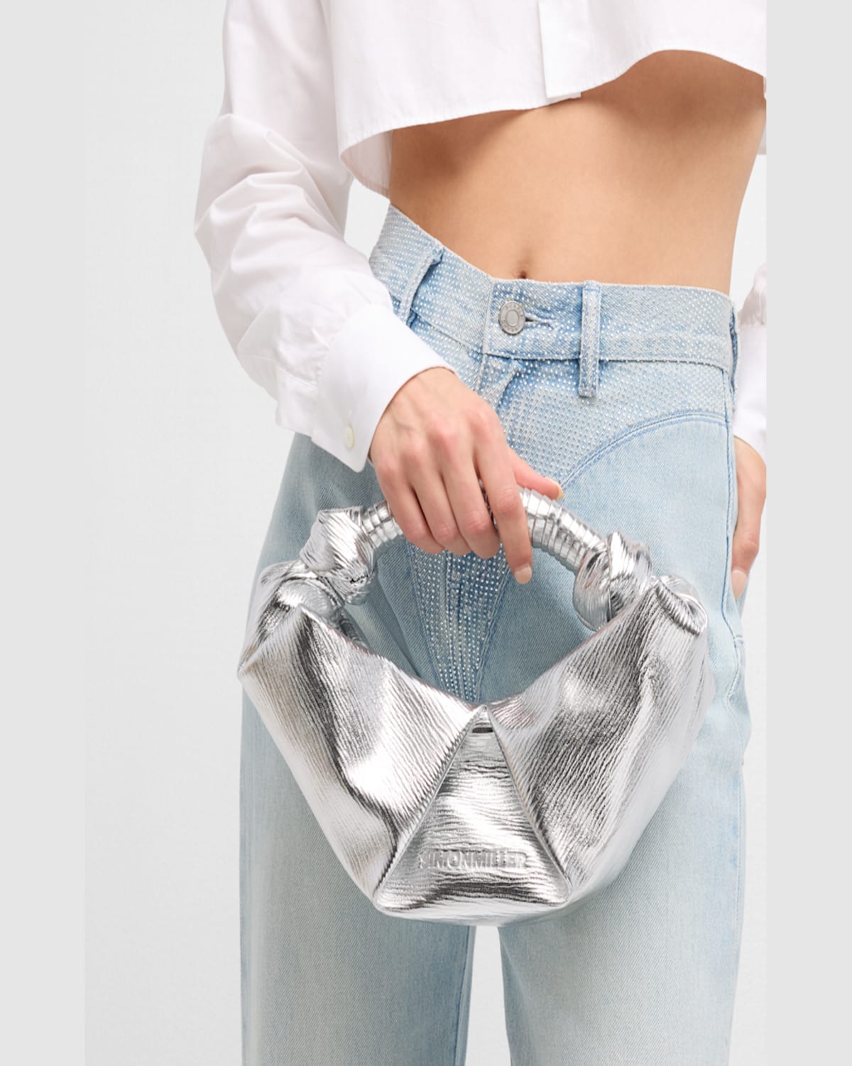 Simonmiller Lopsy Metallic Top-handle Bag In Silver