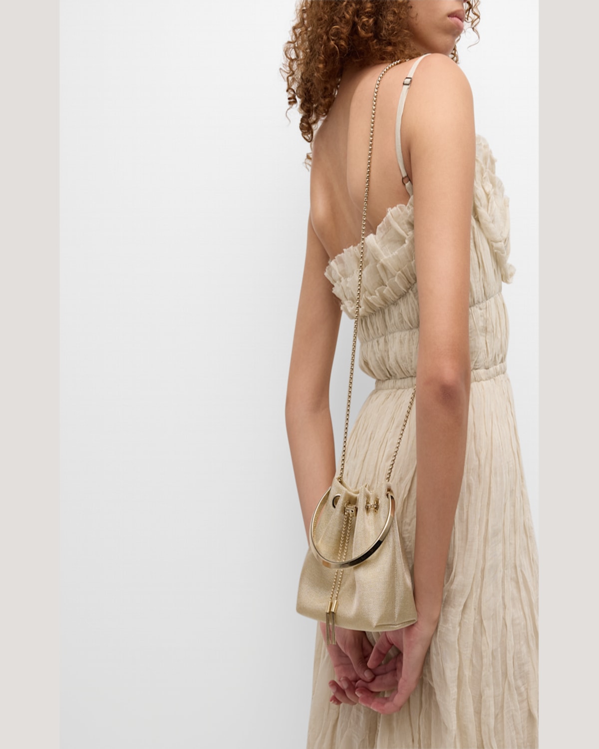 Jimmy Choo Bon Bon Drawstring Bucket Bag In Champagne