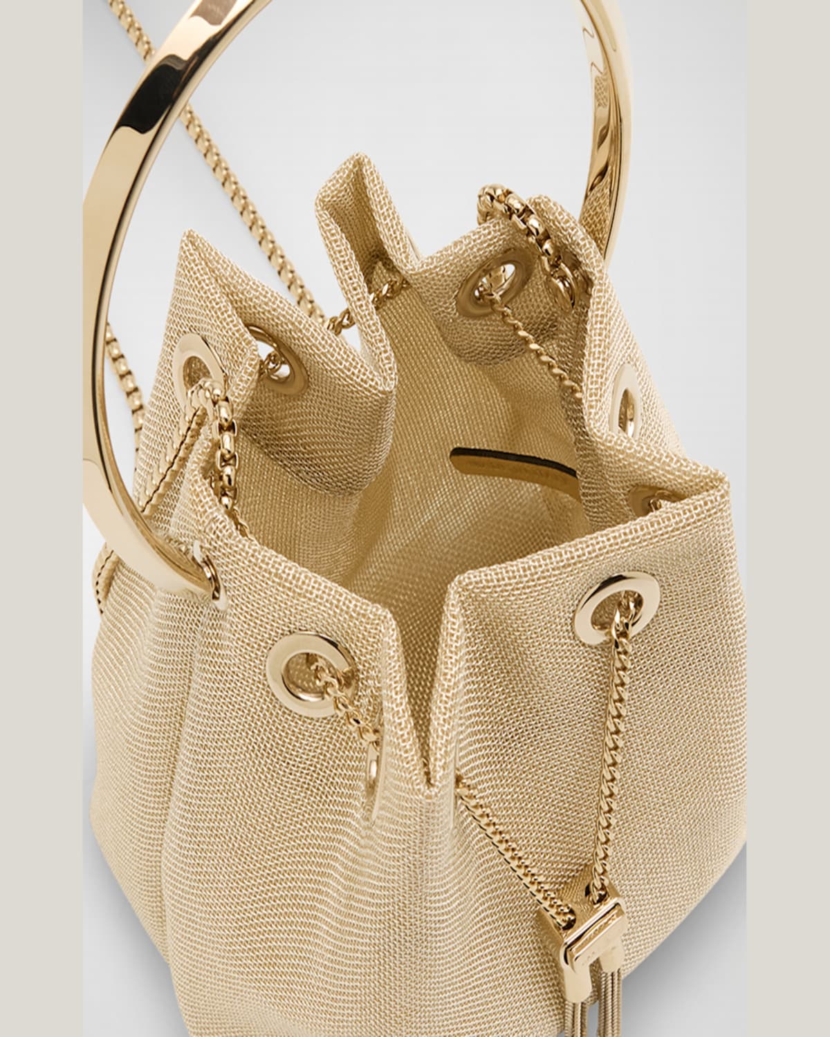 Jimmy Choo Bon Bon Drawstring Bucket Bag In Champagne