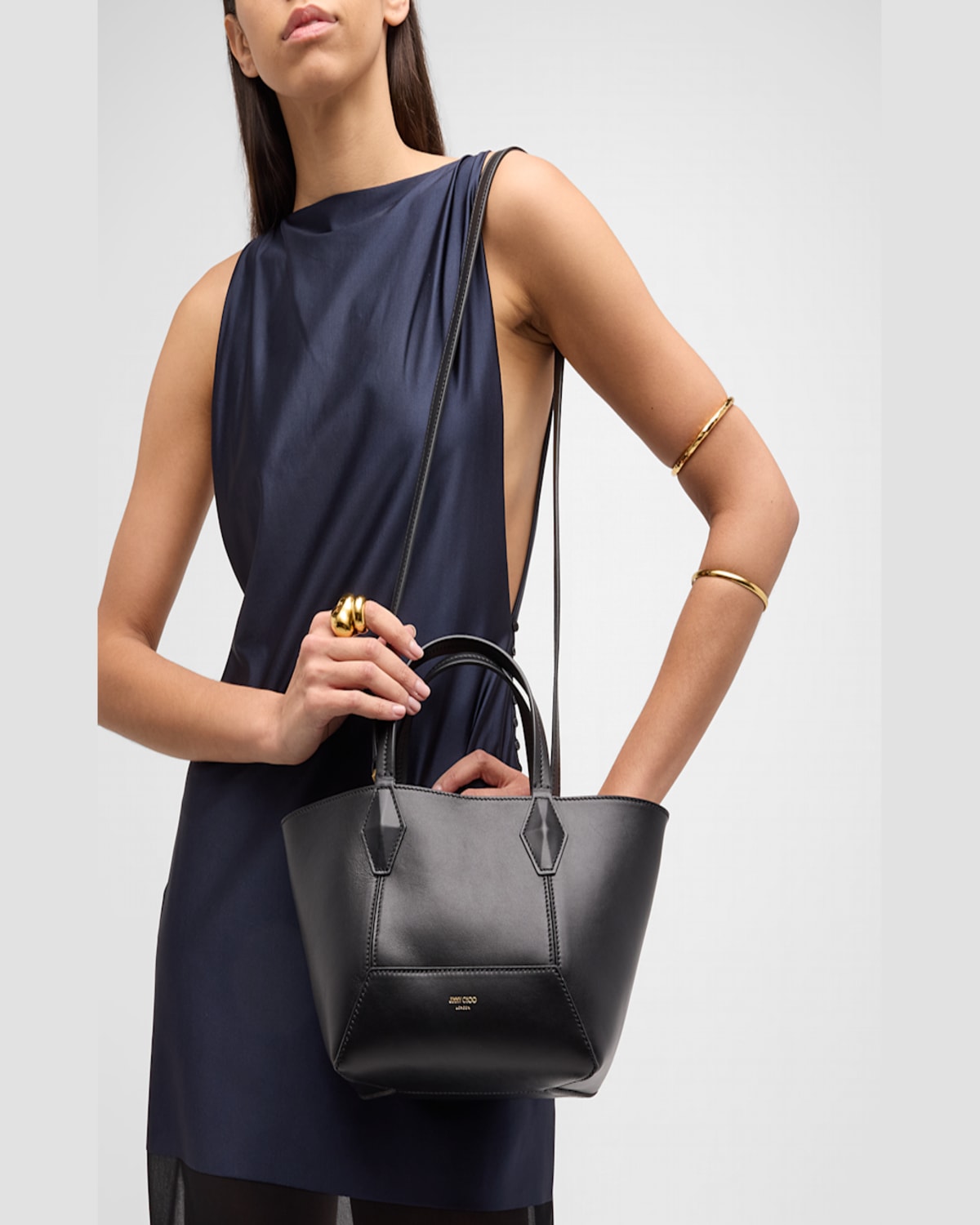 Jimmy Choo Diamond Small Leather Tote Bag In Black