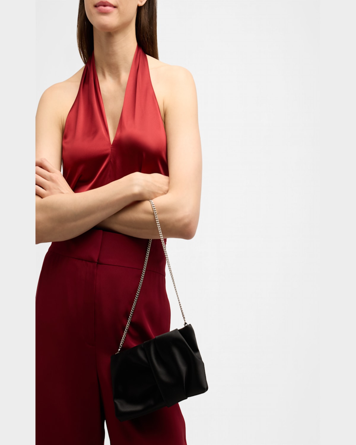 Jimmy Choo Bonny Ruched Satin Clutch Bag In Black