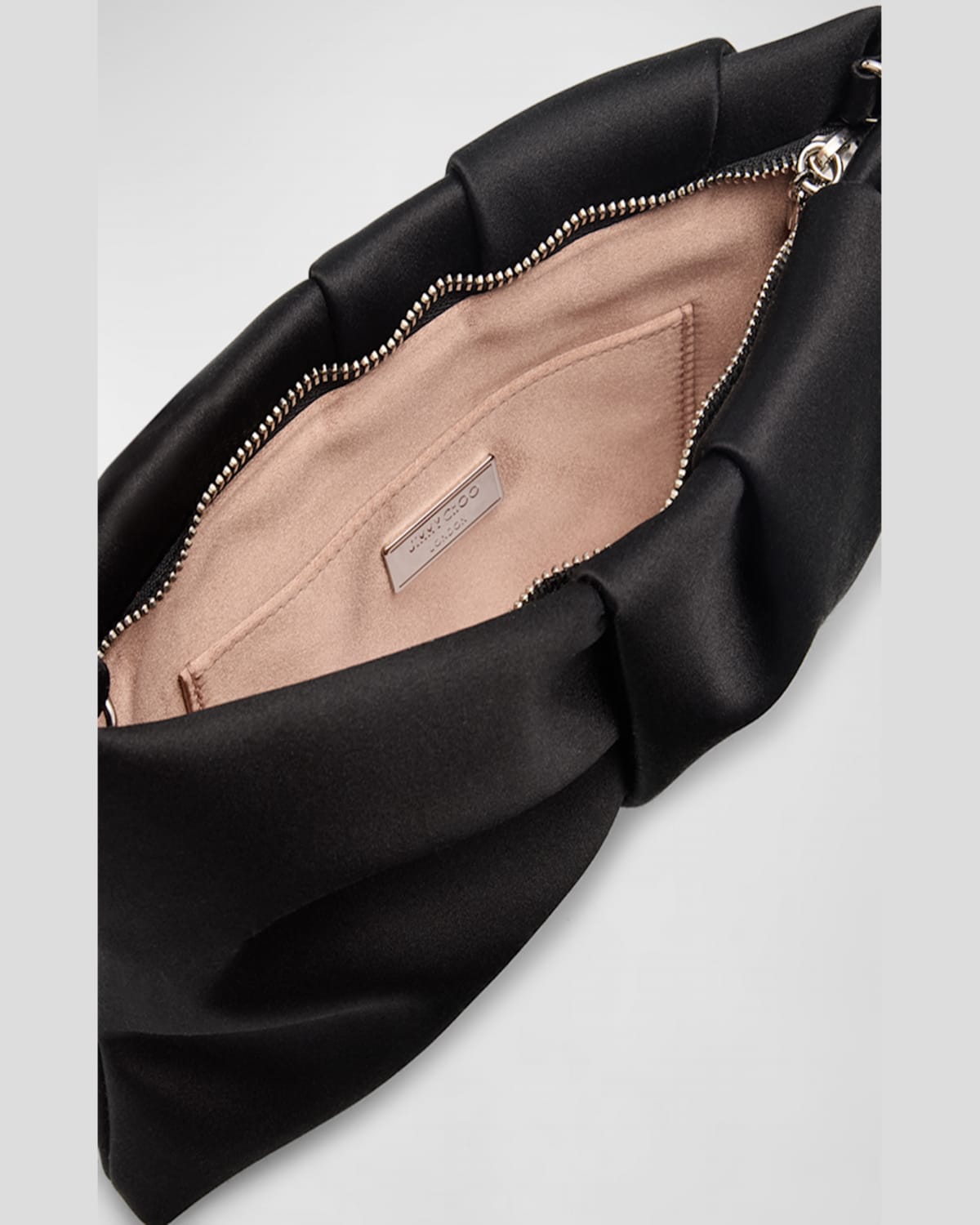 Jimmy Choo Bonny Ruched Satin Clutch Bag In Black