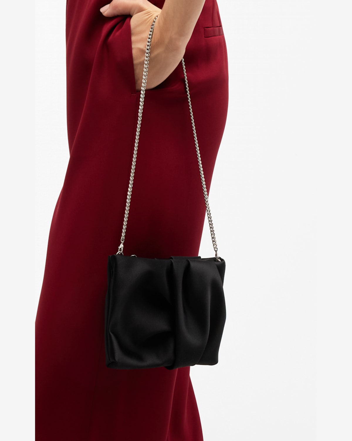 Jimmy Choo Bonny Ruched Satin Clutch Bag In Black