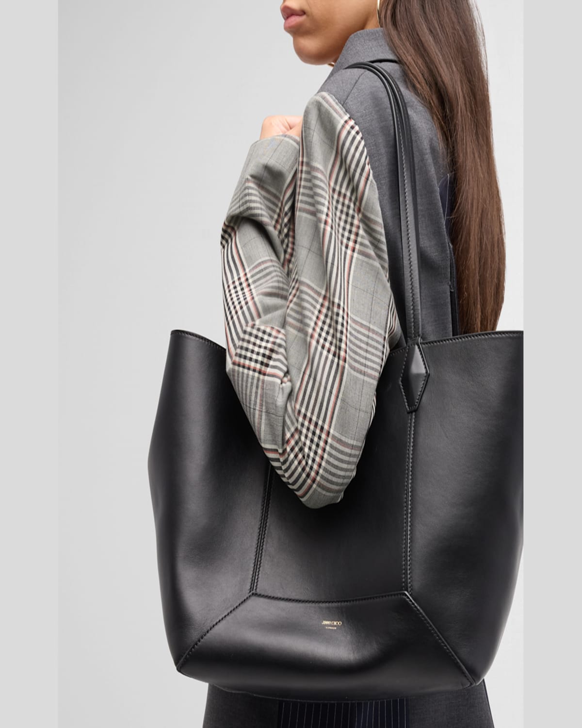 Jimmy Choo Medium Diamond Leather Tote Bag In Black