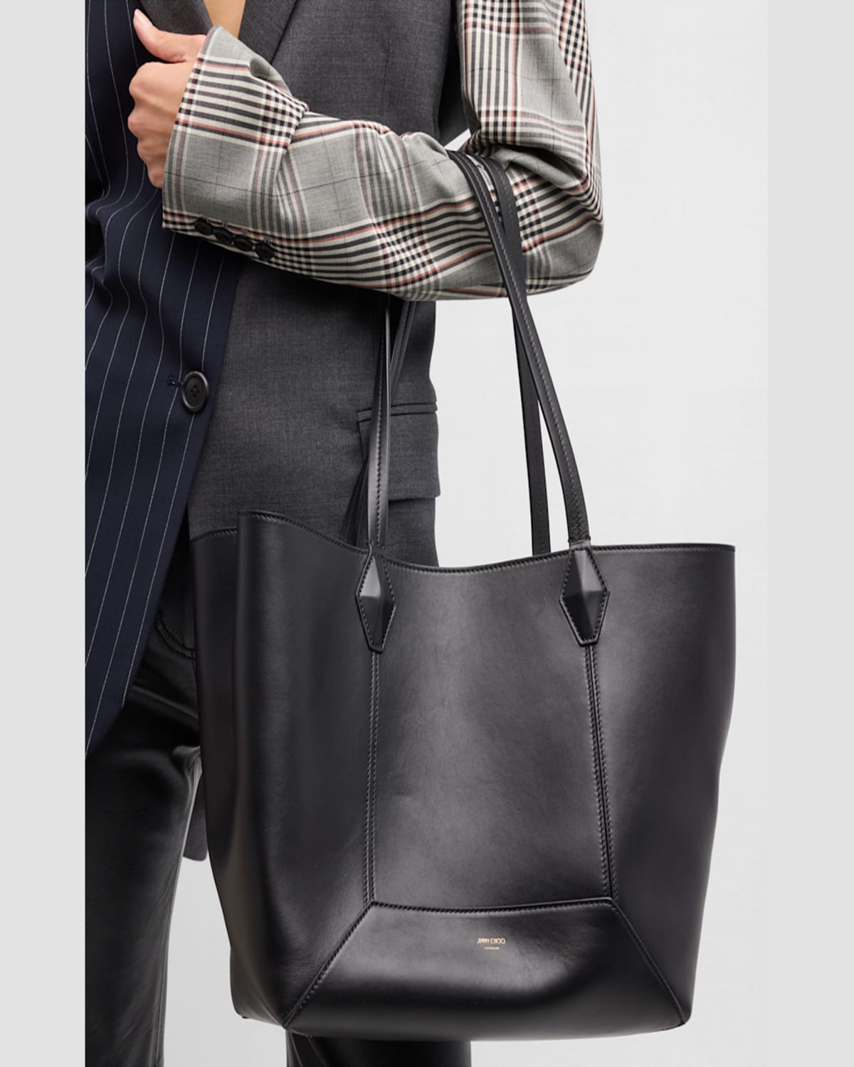 Jimmy Choo Medium Diamond Leather Tote Bag In Black