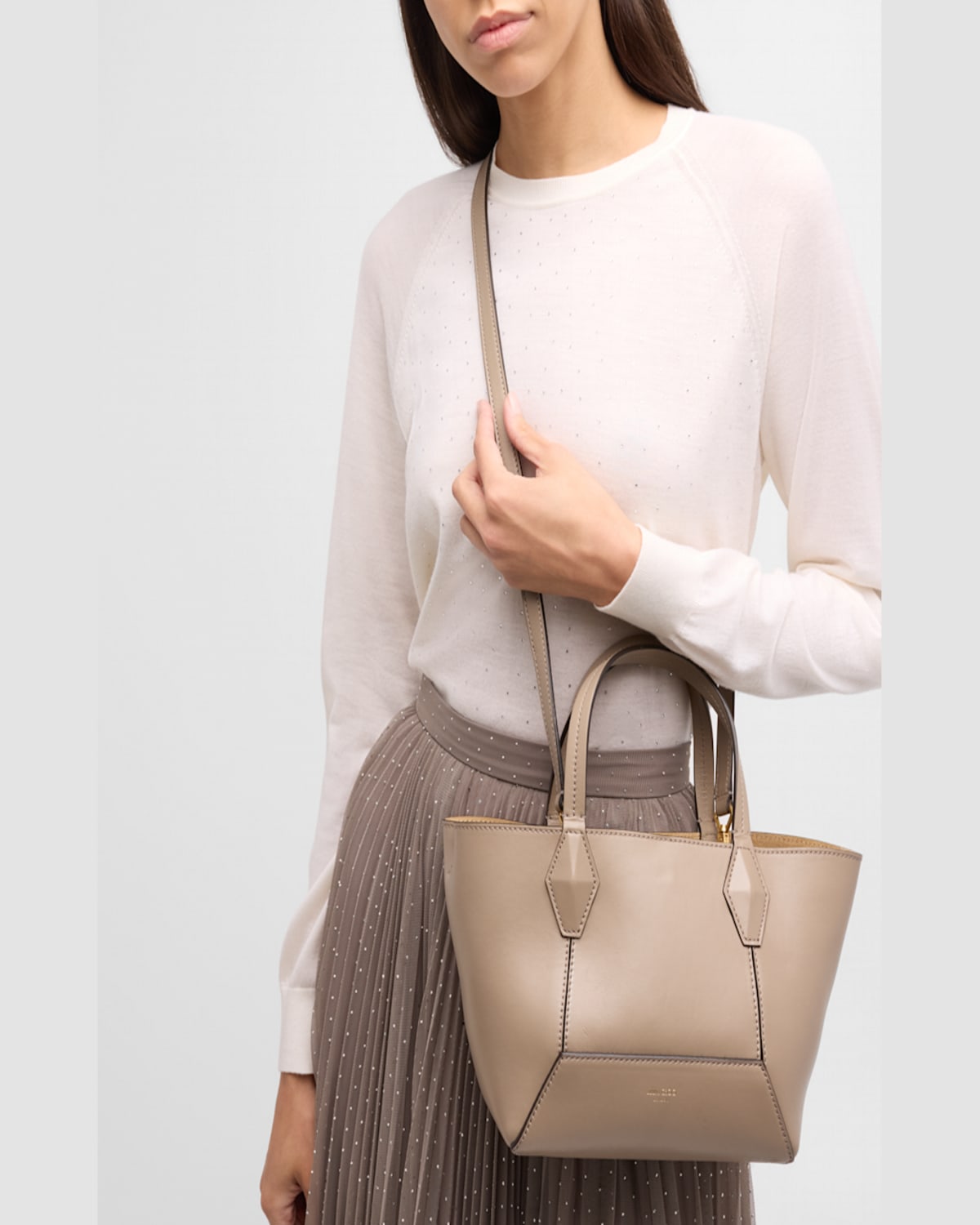 Jimmy Choo Small Diamond Leather Tote Bag In Taupe