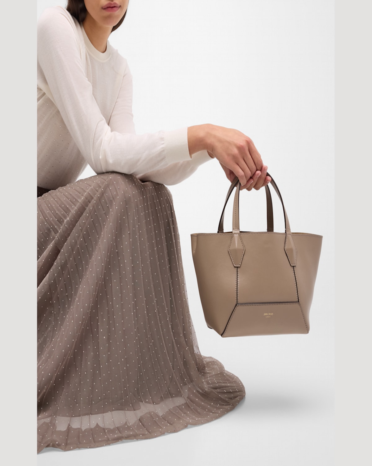 Jimmy Choo Small Diamond Leather Tote Bag In Taupe