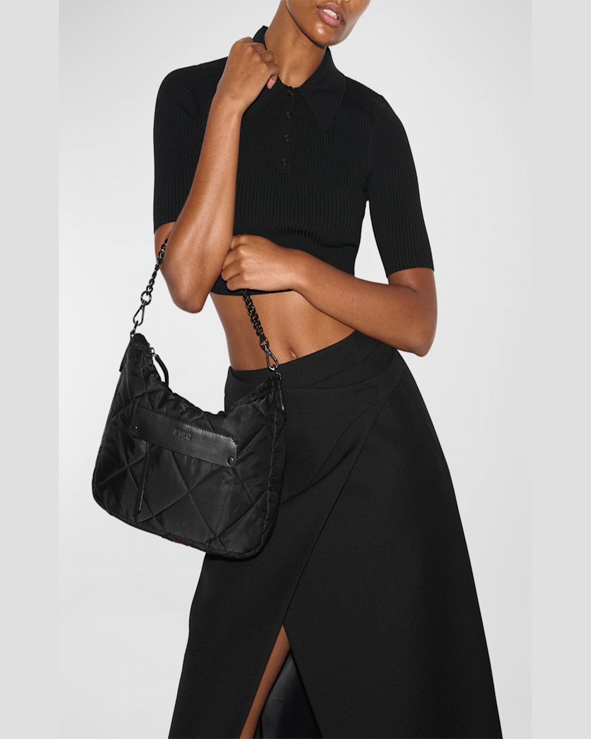 Mz Wallace Madison Everyday Quilted Nylon Crossbody Bag In Black