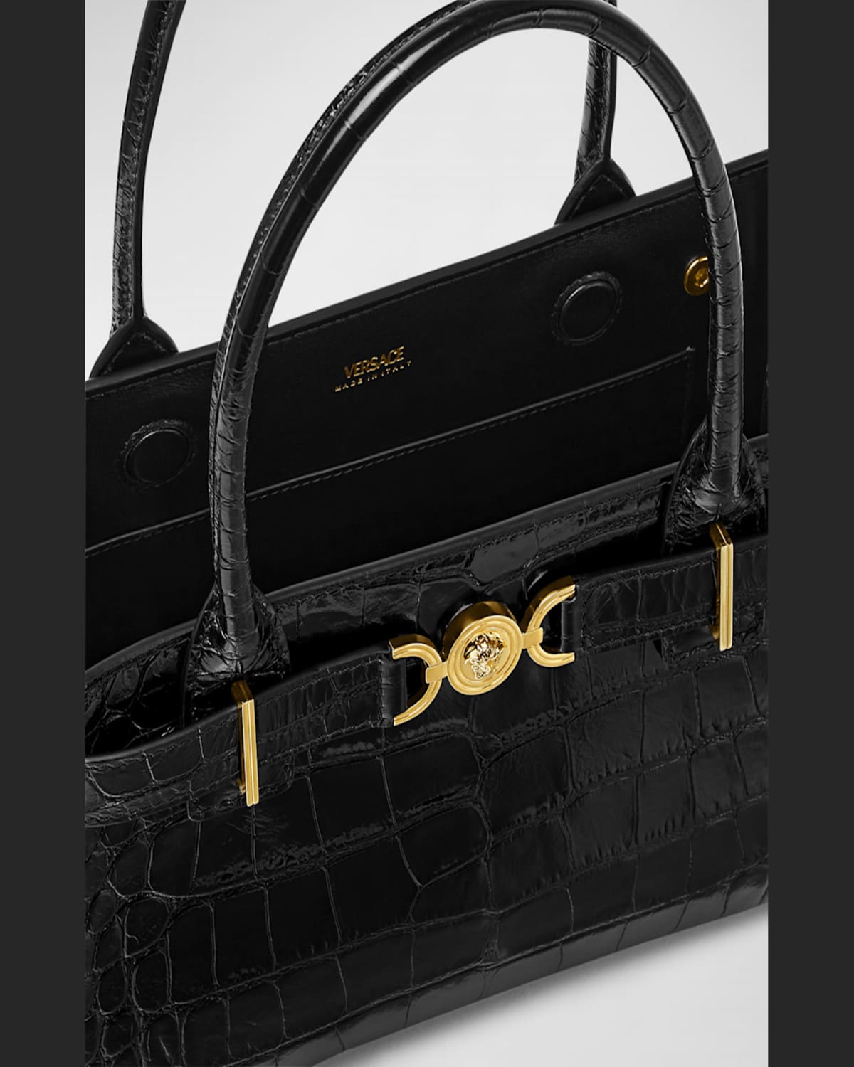 Versace Medusa 95 Medium Croc-embossed Tote Bag In Black