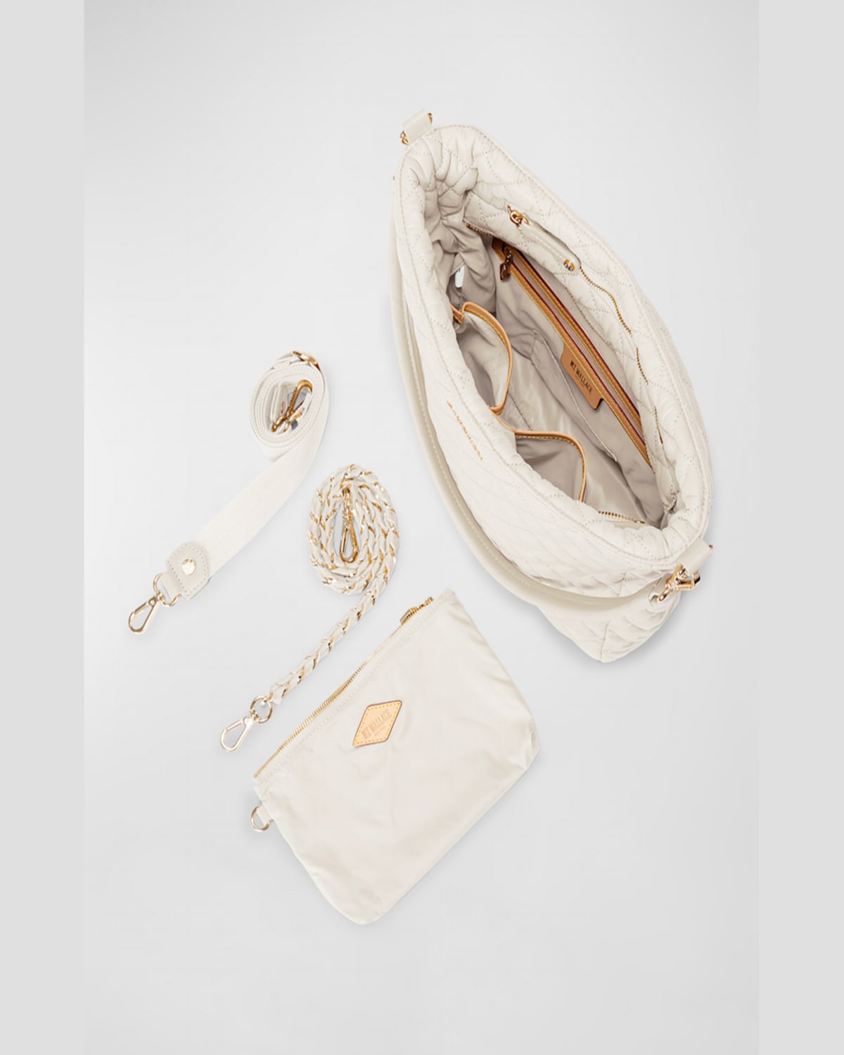 Shop Mz Wallace Crosby Zip Quilted Nylon Hobo Bag In Beige