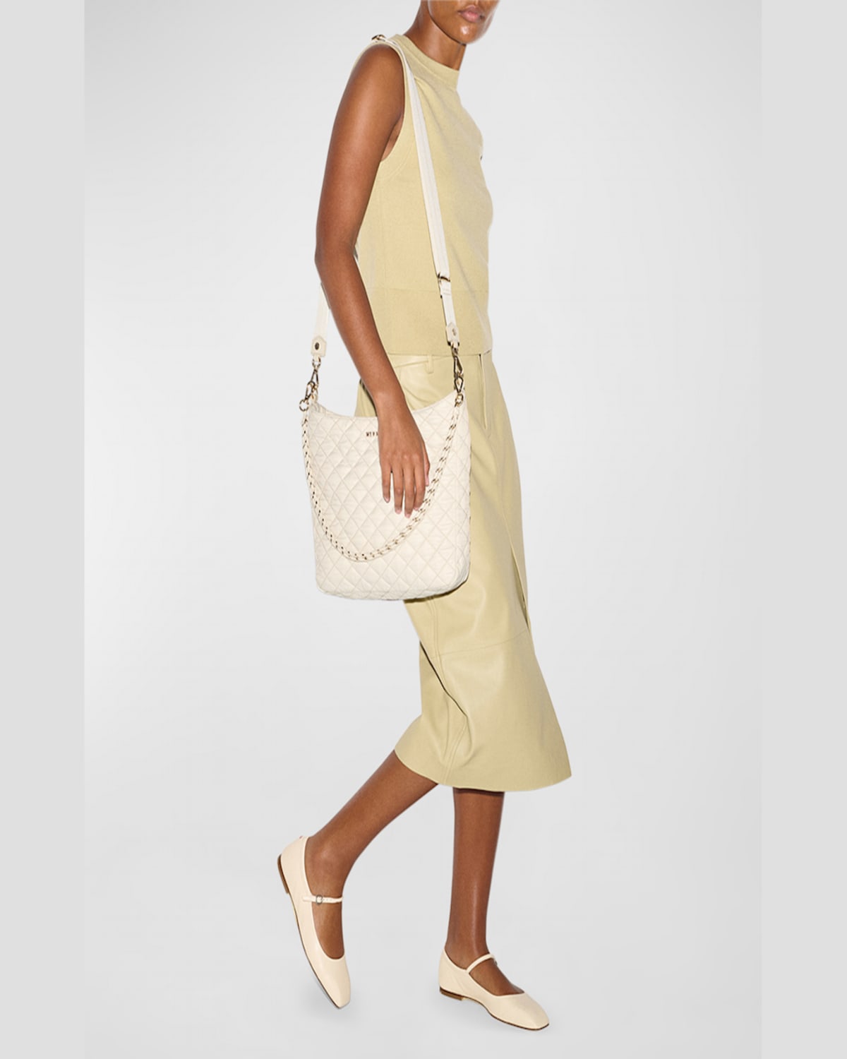 Shop Mz Wallace Crosby Zip Quilted Nylon Hobo Bag In Beige