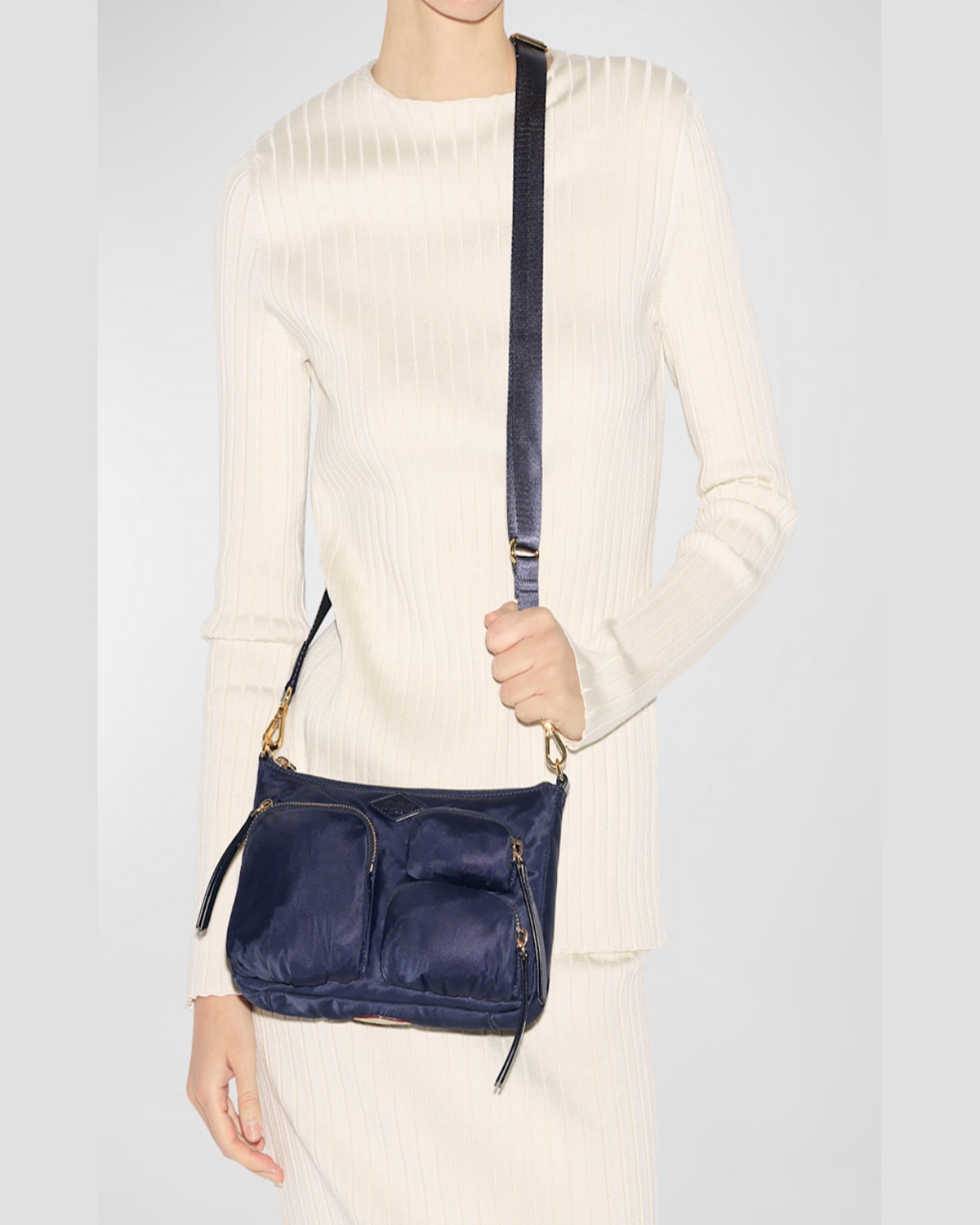 Mz Wallace Petite Chelsea Nylon Shoulder Bag In Navy