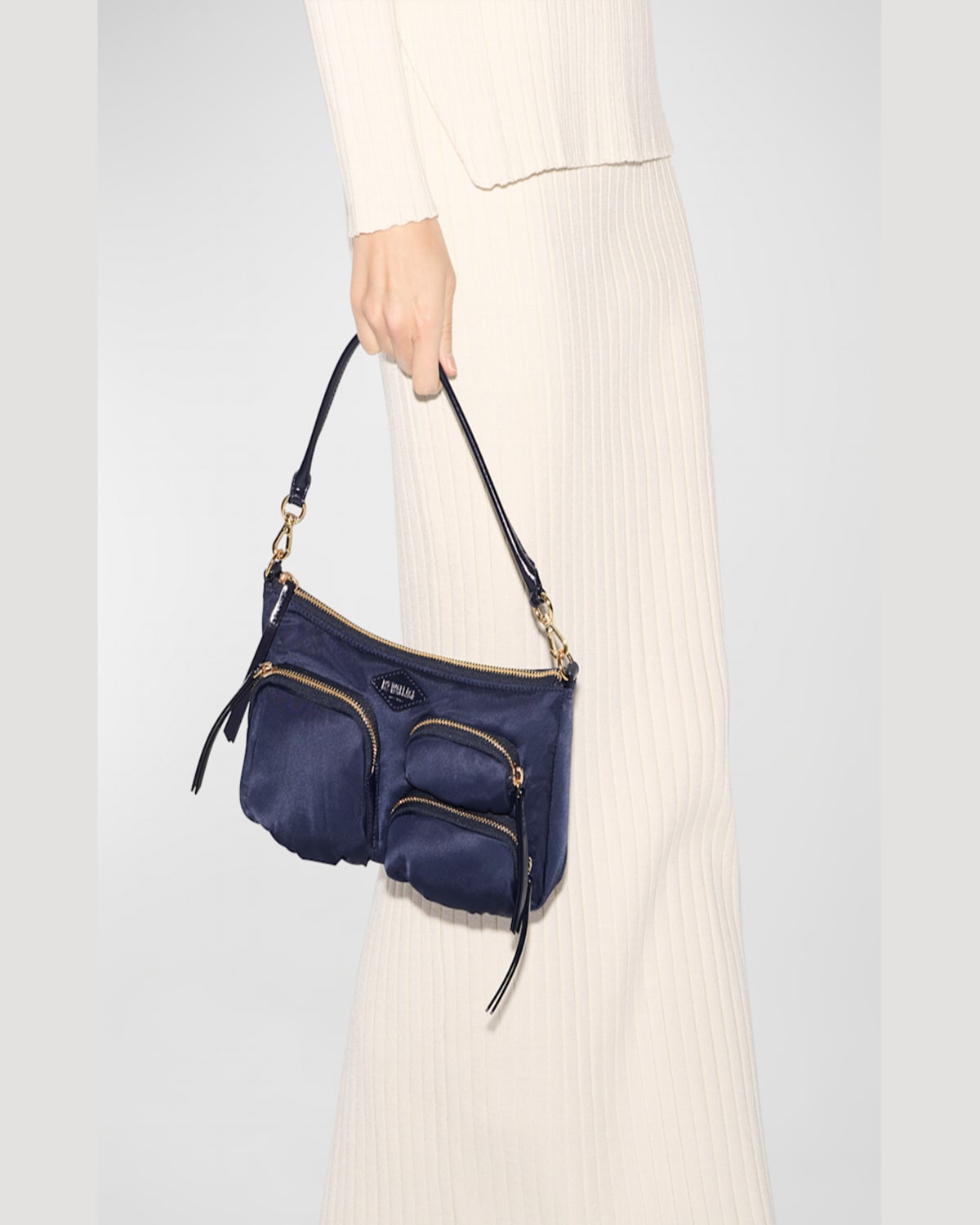Mz Wallace Petite Chelsea Nylon Shoulder Bag In Navy